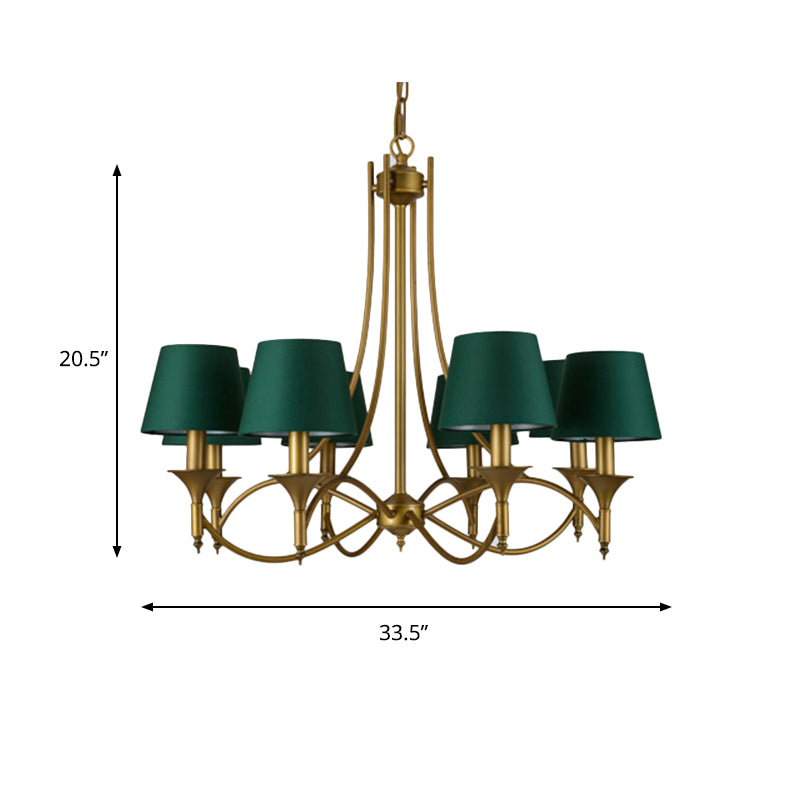 3/6/8 Lights Fabric Pendant Chandelier Classic Green Cone Bedroom Hanging Ceiling Fixture Clearhalo 'Ceiling Lights' 'Chandeliers' Lighting' options 560542