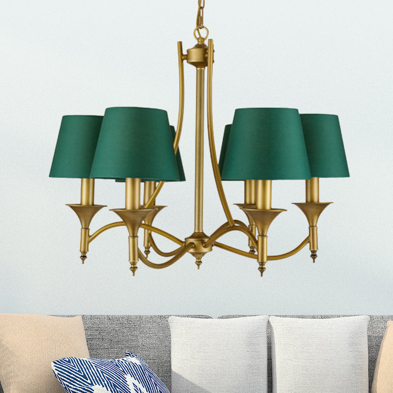 3/6/8 Lights Fabric Pendant Chandelier Classic Green Cone Bedroom Hanging Ceiling Fixture Clearhalo 'Ceiling Lights' 'Chandeliers' Lighting' options 560543