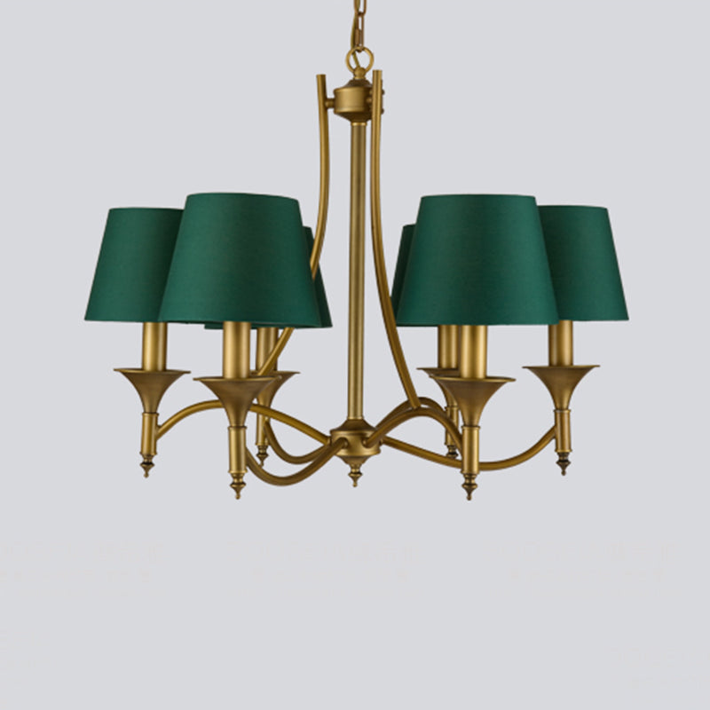 3/6/8 Lights Fabric Pendant Chandelier Classic Green Cone Bedroom Hanging Ceiling Fixture Clearhalo 'Ceiling Lights' 'Chandeliers' Lighting' options 560546