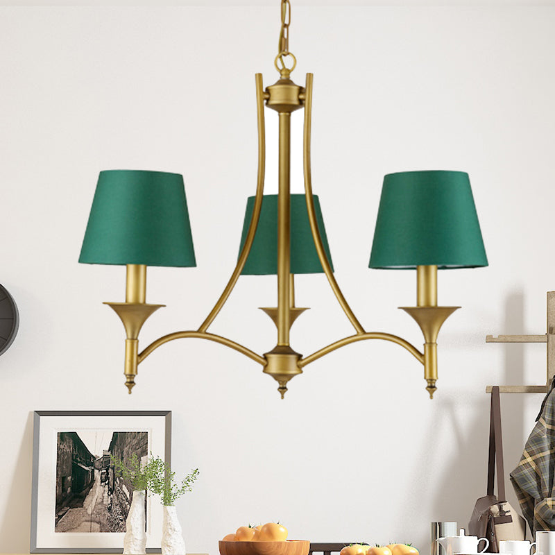 3/6/8 Lights Fabric Pendant Chandelier Classic Green Cone Bedroom Hanging Ceiling Fixture Clearhalo 'Ceiling Lights' 'Chandeliers' Lighting' options 560548