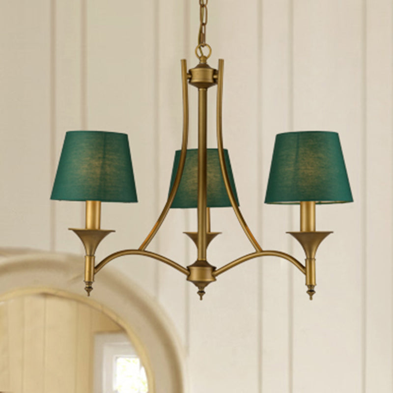 3/6/8 Lights Fabric Pendant Chandelier Classic Green Cone Bedroom Hanging Ceiling Fixture Clearhalo 'Ceiling Lights' 'Chandeliers' Lighting' options 560549