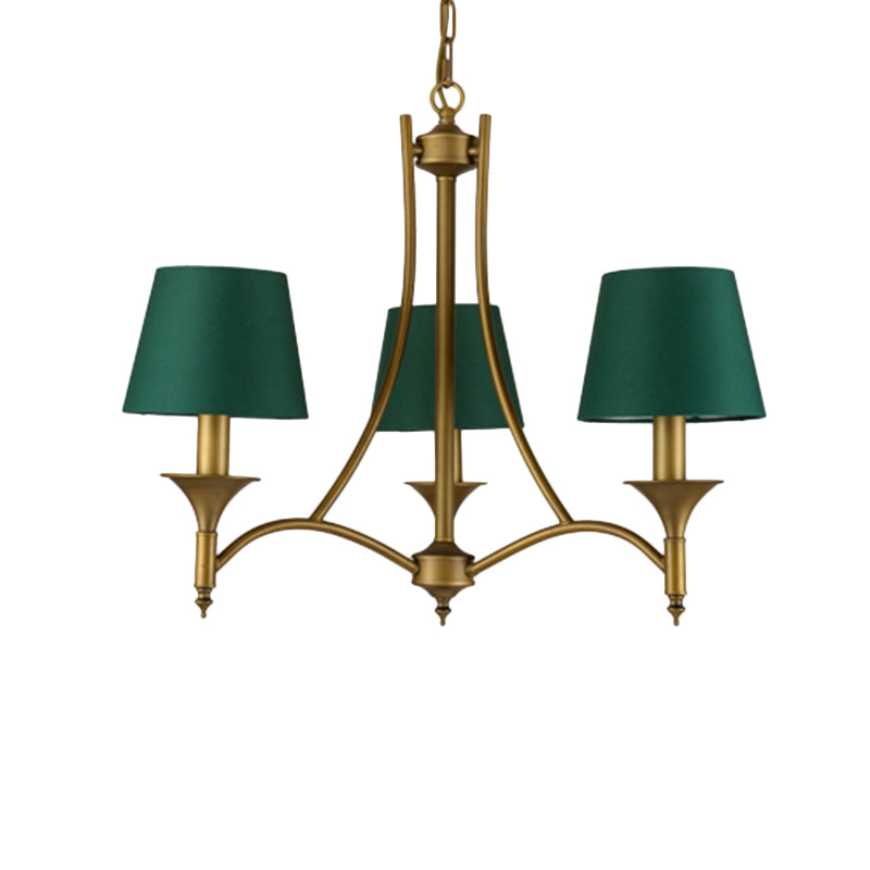 3/6/8 Lights Fabric Pendant Chandelier Classic Green Cone Bedroom Hanging Ceiling Fixture Clearhalo 'Ceiling Lights' 'Chandeliers' Lighting' options 560550