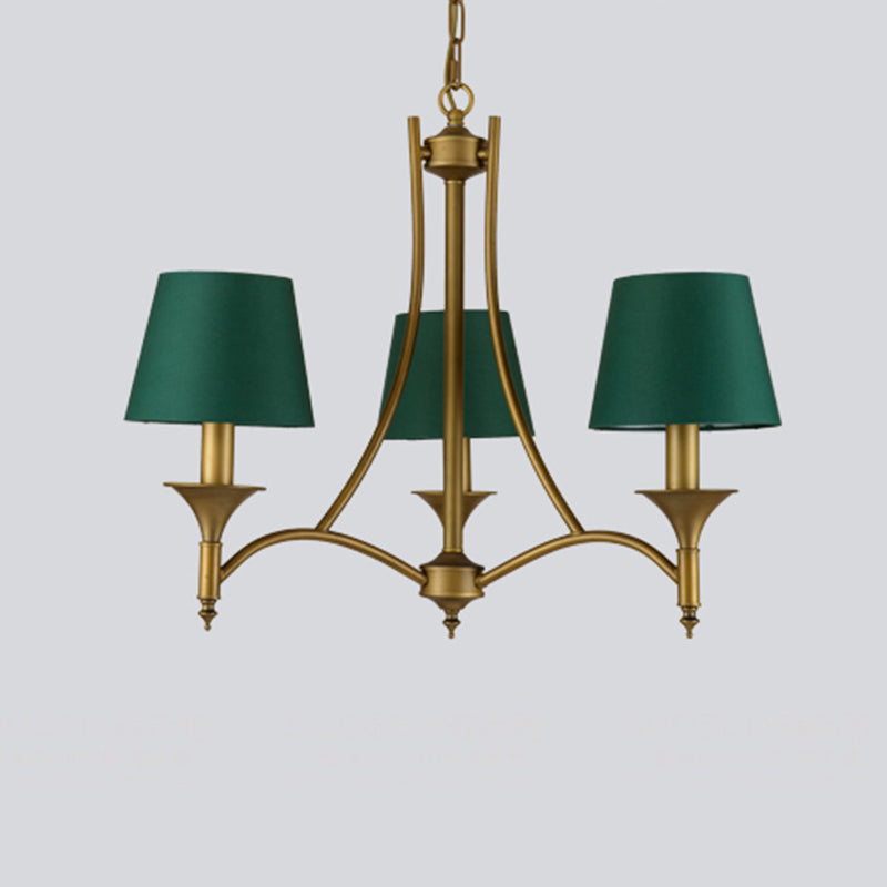 3/6/8 Lights Fabric Pendant Chandelier Classic Green Cone Bedroom Hanging Ceiling Fixture Clearhalo 'Ceiling Lights' 'Chandeliers' Lighting' options 560551