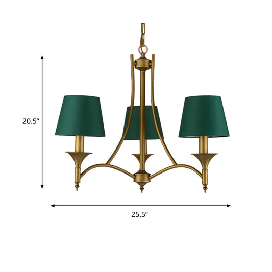 3/6/8 Lights Fabric Pendant Chandelier Classic Green Cone Bedroom Hanging Ceiling Fixture Clearhalo 'Ceiling Lights' 'Chandeliers' Lighting' options 560552