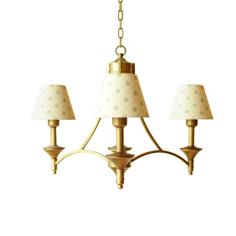 Cone Fabric Chandelier Light Traditional 3 Lights Bedroom Pendant Lighting in Green/Beige/Gray and Blue Clearhalo 'Ceiling Lights' 'Chandeliers' Lighting' options 560560