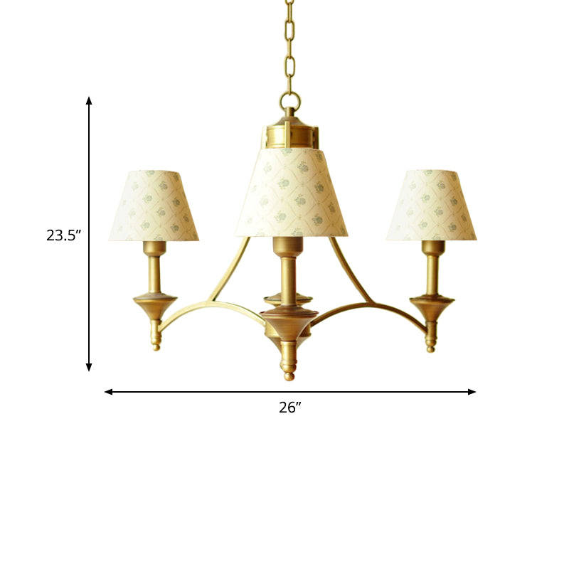 Cone Fabric Chandelier Light Traditional 3 Lights Bedroom Pendant Lighting in Green/Beige/Gray and Blue Clearhalo 'Ceiling Lights' 'Chandeliers' Lighting' options 560561