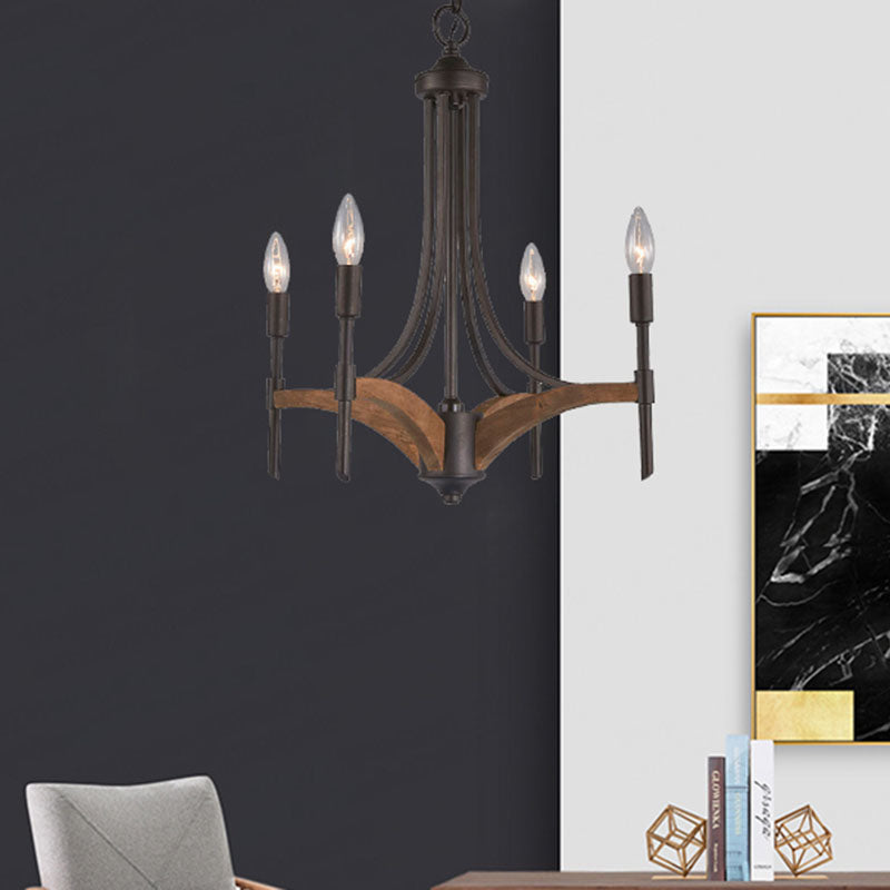 Candelabra Metal Chandelier Lighting Classic 4 Lights Living Room Pendant Lighting in Black with/without Shade Black Shadeless Clearhalo 'Ceiling Lights' 'Chandeliers' Lighting' options 560566_4cf42099-b9db-4fd3-9fc0-41bda5ec85f8