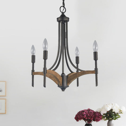 Candelabra Metal Chandelier Lighting Classic 4 Lights Living Room Pendant Lighting in Black with/without Shade Clearhalo 'Ceiling Lights' 'Chandeliers' Lighting' options 560567