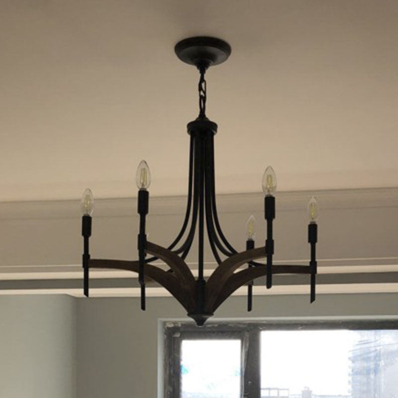 Candelabra Metal Chandelier Lighting Classic 4 Lights Living Room Pendant Lighting in Black with/without Shade Clearhalo 'Ceiling Lights' 'Chandeliers' Lighting' options 560568