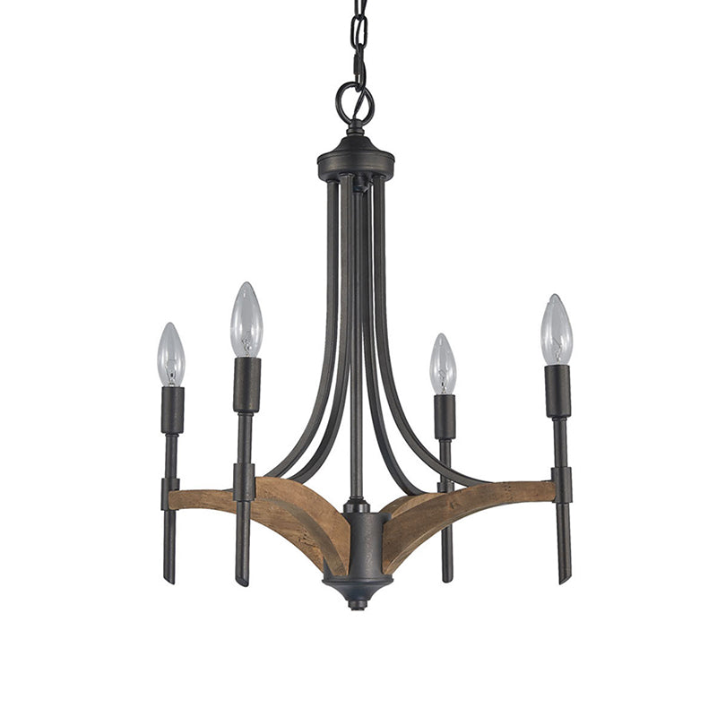 Candelabra Metal Chandelier Lighting Classic 4 Lights Living Room Pendant Lighting in Black with/without Shade Clearhalo 'Ceiling Lights' 'Chandeliers' Lighting' options 560569