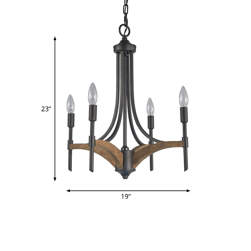 Candelabra Metal Chandelier Lighting Classic 4 Lights Living Room Pendant Lighting in Black with/without Shade Clearhalo 'Ceiling Lights' 'Chandeliers' Lighting' options 560570