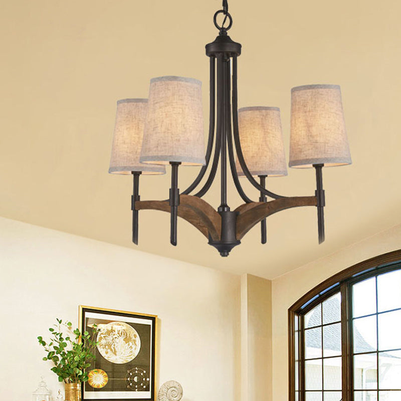 Candelabra Metal Chandelier Lighting Classic 4 Lights Living Room Pendant Lighting in Black with/without Shade Black With Shade Clearhalo 'Ceiling Lights' 'Chandeliers' Lighting' options 560571_22839af5-61e5-428a-b8e8-bedace8b93df