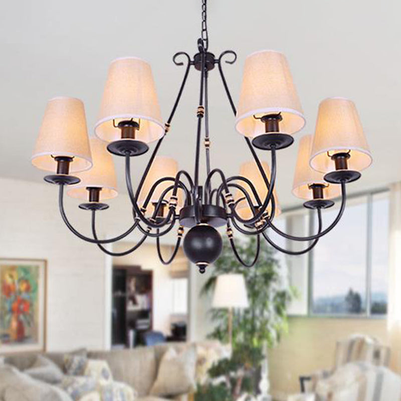 Flaxen 8 Lights Chandelier Light Fixture Traditional Fabric Cone Pendant Lamp with Scrolled Arm Flaxen Clearhalo 'Ceiling Lights' 'Chandeliers' Lighting' options 560586_70e4aa9c-226e-42a4-9882-59d6fd470fe5