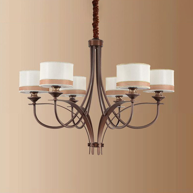 Light Tan 3/6 Lights Pendant Chandelier Classic Fabric Drum Hanging Light for Living Room Clearhalo 'Ceiling Lights' 'Chandeliers' Lighting' options 560593