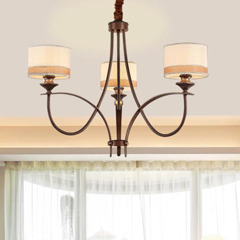 Light Tan 3/6 Lights Pendant Chandelier Classic Fabric Drum Hanging Light for Living Room 3 Light Tan Clearhalo 'Ceiling Lights' 'Chandeliers' Lighting' options 560595_2495d4ba-f0e8-438b-9247-149054abad84
