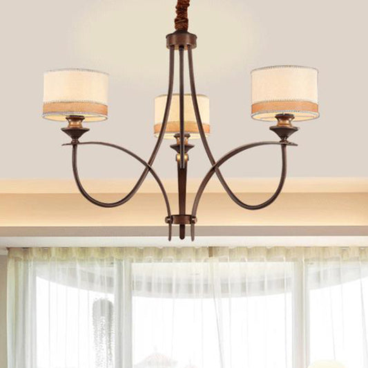Light Tan 3/6 Lights Pendant Chandelier Classic Fabric Drum Hanging Light for Living Room Clearhalo 'Ceiling Lights' 'Chandeliers' Lighting' options 560595