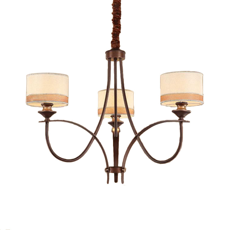 Light Tan 3/6 Lights Pendant Chandelier Classic Fabric Drum Hanging Light for Living Room Clearhalo 'Ceiling Lights' 'Chandeliers' Lighting' options 560596