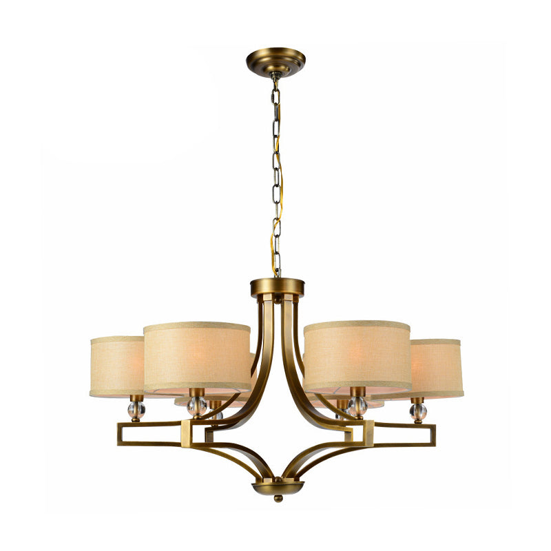 3/6 Lights Ceiling Light Traditional Drum Fabric Hanging Chandelier in Beige for Living Room Clearhalo 'Ceiling Lights' 'Chandeliers' Lighting' options 560601