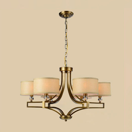 3/6 Lights Ceiling Light Traditional Drum Fabric Hanging Chandelier in Beige for Living Room Clearhalo 'Ceiling Lights' 'Chandeliers' Lighting' options 560602