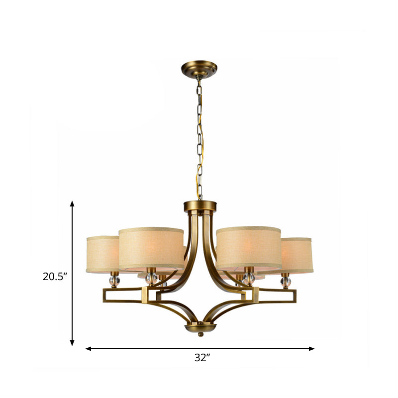 3/6 Lights Ceiling Light Traditional Drum Fabric Hanging Chandelier in Beige for Living Room Clearhalo 'Ceiling Lights' 'Chandeliers' Lighting' options 560603