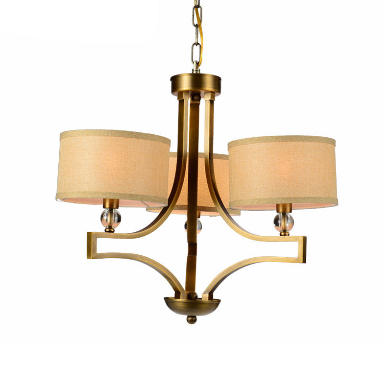 3/6 Lights Ceiling Light Traditional Drum Fabric Hanging Chandelier in Beige for Living Room 3 Beige Clearhalo 'Ceiling Lights' 'Chandeliers' Lighting' options 560604_fb505a3d-01fb-4108-a568-330e4c9888e6
