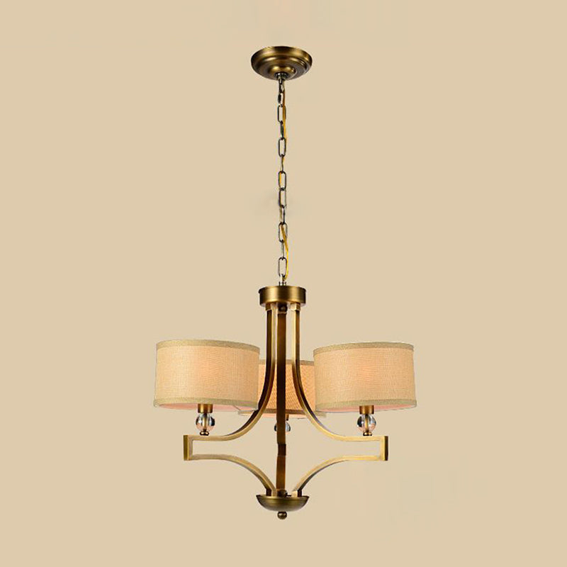 3/6 Lights Ceiling Light Traditional Drum Fabric Hanging Chandelier in Beige for Living Room Clearhalo 'Ceiling Lights' 'Chandeliers' Lighting' options 560605