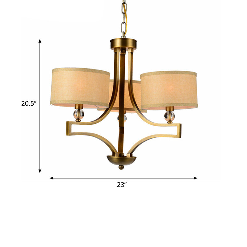 3/6 Lights Ceiling Light Traditional Drum Fabric Hanging Chandelier in Beige for Living Room Clearhalo 'Ceiling Lights' 'Chandeliers' Lighting' options 560606