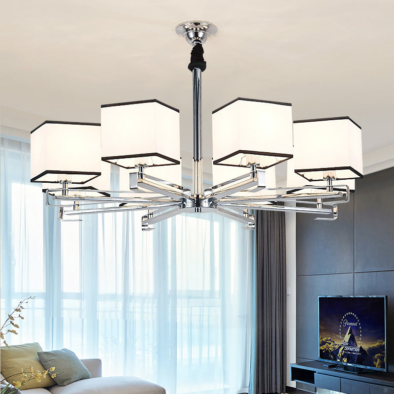 Fabric White Pendant Lamp Square 3/6/8 Lights Classic Chandelier Light Fixture for Bedroom Clearhalo 'Ceiling Lights' 'Chandeliers' Lighting' options 560630