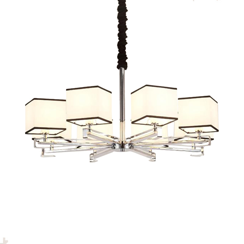 Fabric White Pendant Lamp Square 3/6/8 Lights Classic Chandelier Light Fixture for Bedroom Clearhalo 'Ceiling Lights' 'Chandeliers' Lighting' options 560631