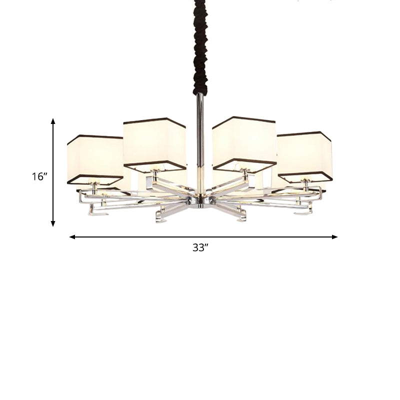 Fabric White Pendant Lamp Square 3/6/8 Lights Classic Chandelier Light Fixture for Bedroom Clearhalo 'Ceiling Lights' 'Chandeliers' Lighting' options 560633