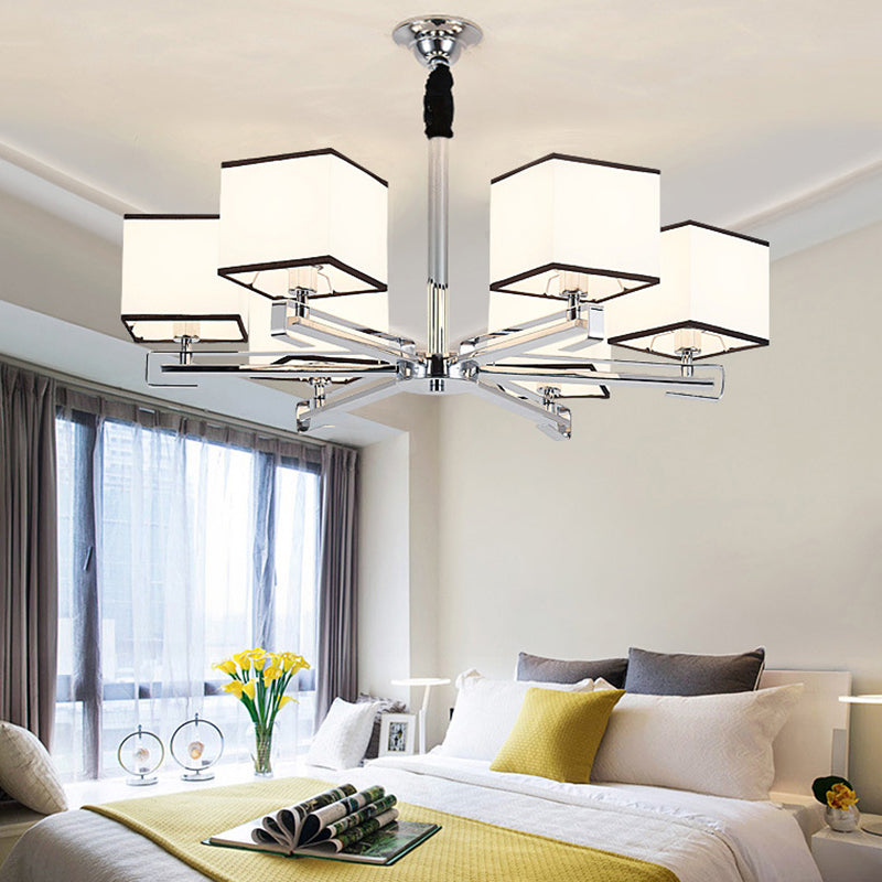 Fabric White Pendant Lamp Square 3/6/8 Lights Classic Chandelier Light Fixture for Bedroom Clearhalo 'Ceiling Lights' 'Chandeliers' Lighting' options 560635
