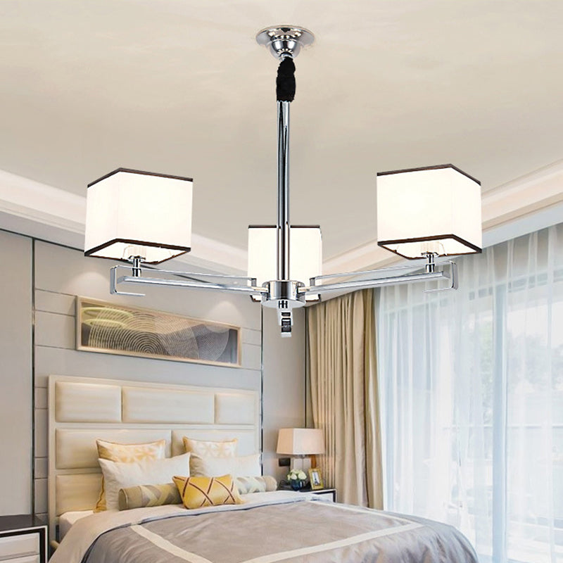 Fabric White Pendant Lamp Square 3/6/8 Lights Classic Chandelier Light Fixture for Bedroom 3 White Clearhalo 'Ceiling Lights' 'Chandeliers' Lighting' options 560639_eae8ae13-2cc1-43a7-9e87-24023593d5b3