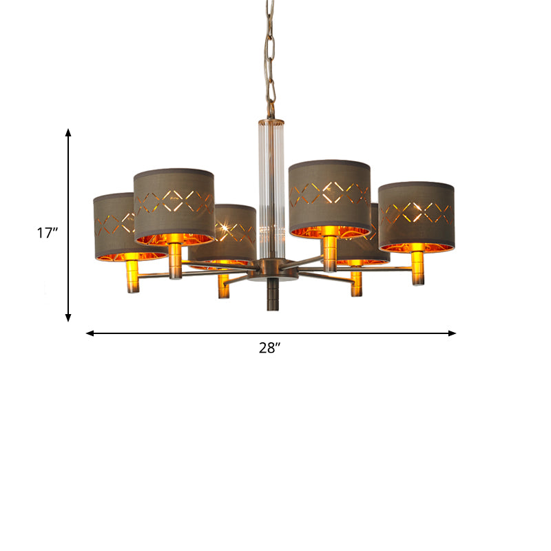 6/8 Bulbs Ceiling Lamp with Drum Fabric Shade Traditional Bedroom Chandelier Pendant Light in Brown Clearhalo 'Ceiling Lights' 'Chandeliers' Lighting' options 560652