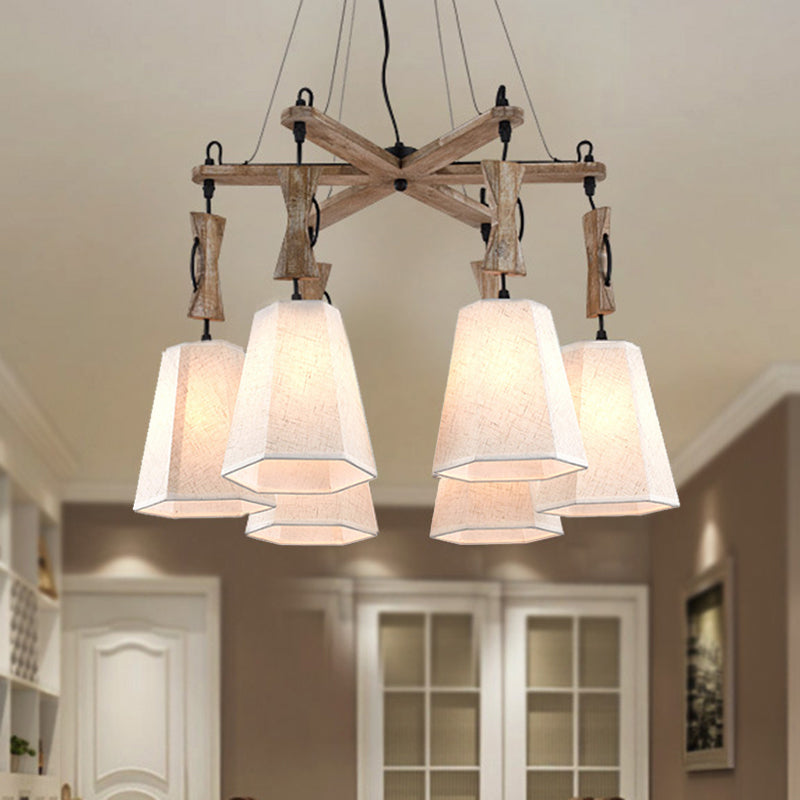 Tapered Fabric Chandelier Light Traditional 6 Lights Living Room Pendant Lighting in White/Black/Flaxen Clearhalo 'Ceiling Lights' 'Chandeliers' Lighting' options 560654