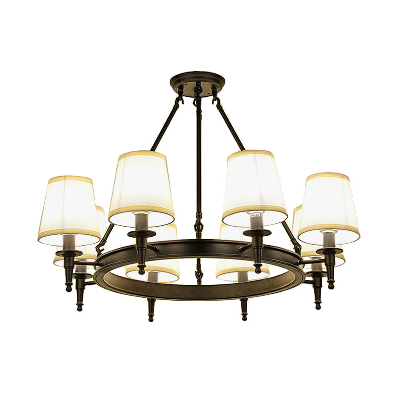 Tapered Living Room Pendant Chandelier Traditional Fabric 3/6/8 Lights Black Hanging Fixture with Wagon Wheel Design Clearhalo 'Ceiling Lights' 'Chandeliers' Lighting' options 560667