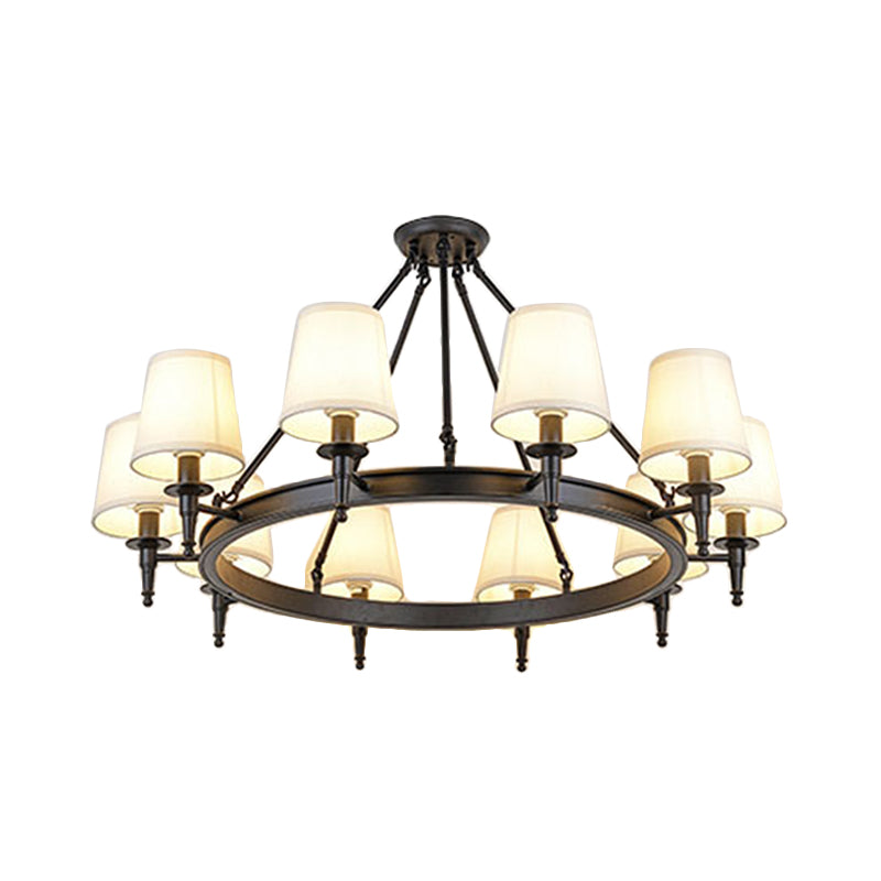 Tapered Living Room Pendant Chandelier Traditional Fabric 3/6/8 Lights Black Hanging Fixture with Wagon Wheel Design Clearhalo 'Ceiling Lights' 'Chandeliers' Lighting' options 560671