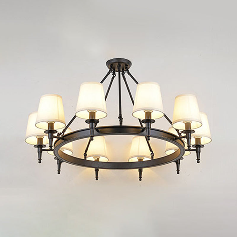 Tapered Living Room Pendant Chandelier Traditional Fabric 3/6/8 Lights Black Hanging Fixture with Wagon Wheel Design Clearhalo 'Ceiling Lights' 'Chandeliers' Lighting' options 560672