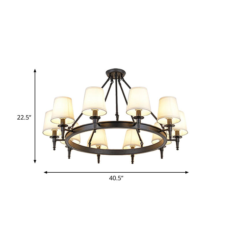 Tapered Living Room Pendant Chandelier Traditional Fabric 3/6/8 Lights Black Hanging Fixture with Wagon Wheel Design Clearhalo 'Ceiling Lights' 'Chandeliers' Lighting' options 560673
