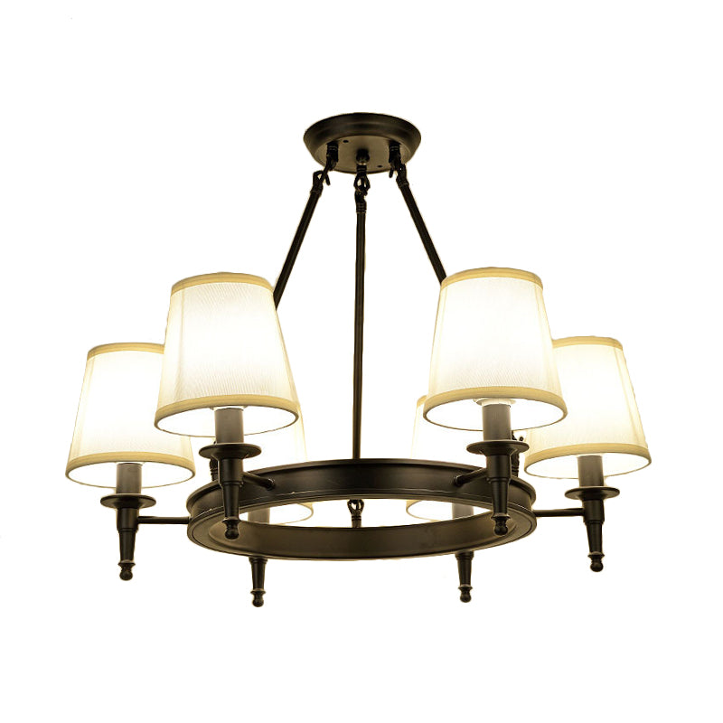Tapered Living Room Pendant Chandelier Traditional Fabric 3/6/8 Lights Black Hanging Fixture with Wagon Wheel Design Clearhalo 'Ceiling Lights' 'Chandeliers' Lighting' options 560675