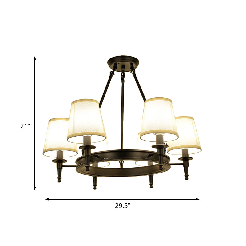Tapered Living Room Pendant Chandelier Traditional Fabric 3/6/8 Lights Black Hanging Fixture with Wagon Wheel Design Clearhalo 'Ceiling Lights' 'Chandeliers' Lighting' options 560677