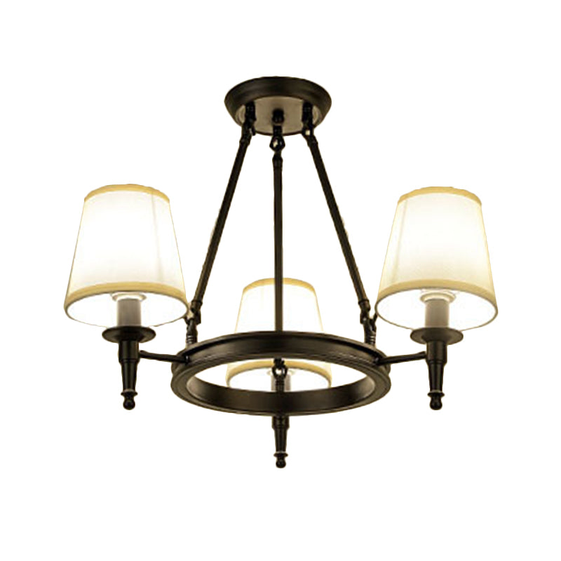 Tapered Living Room Pendant Chandelier Traditional Fabric 3/6/8 Lights Black Hanging Fixture with Wagon Wheel Design 3 Black Clearhalo 'Ceiling Lights' 'Chandeliers' Lighting' options 560678_7837159d-b20e-4213-ba76-6520b3005303
