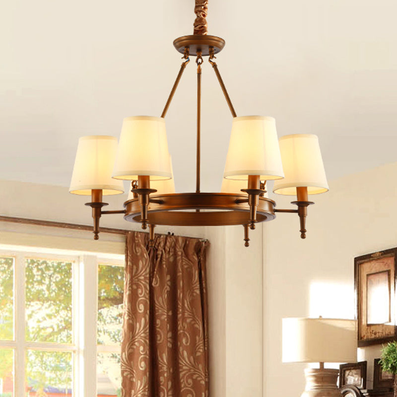 Conical Living Room Ceiling Chandelier Classic Fabric 3/6/8 Lights Antique Brass Hanging Fixture Clearhalo 'Ceiling Lights' 'Chandeliers' Lighting' options 560687