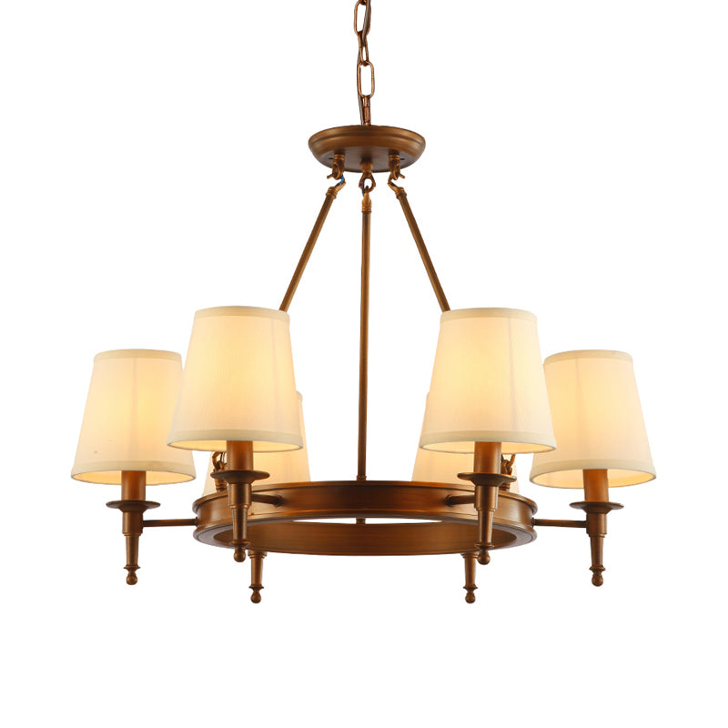 Conical Living Room Ceiling Chandelier Classic Fabric 3/6/8 Lights Antique Brass Hanging Fixture Clearhalo 'Ceiling Lights' 'Chandeliers' Lighting' options 560688