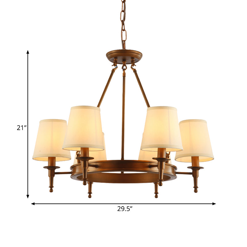 Conical Living Room Ceiling Chandelier Classic Fabric 3/6/8 Lights Antique Brass Hanging Fixture Clearhalo 'Ceiling Lights' 'Chandeliers' Lighting' options 560689