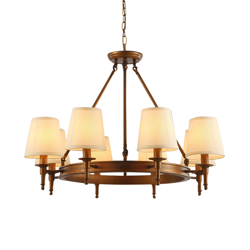 Conical Living Room Ceiling Chandelier Classic Fabric 3/6/8 Lights Antique Brass Hanging Fixture Clearhalo 'Ceiling Lights' 'Chandeliers' Lighting' options 560693