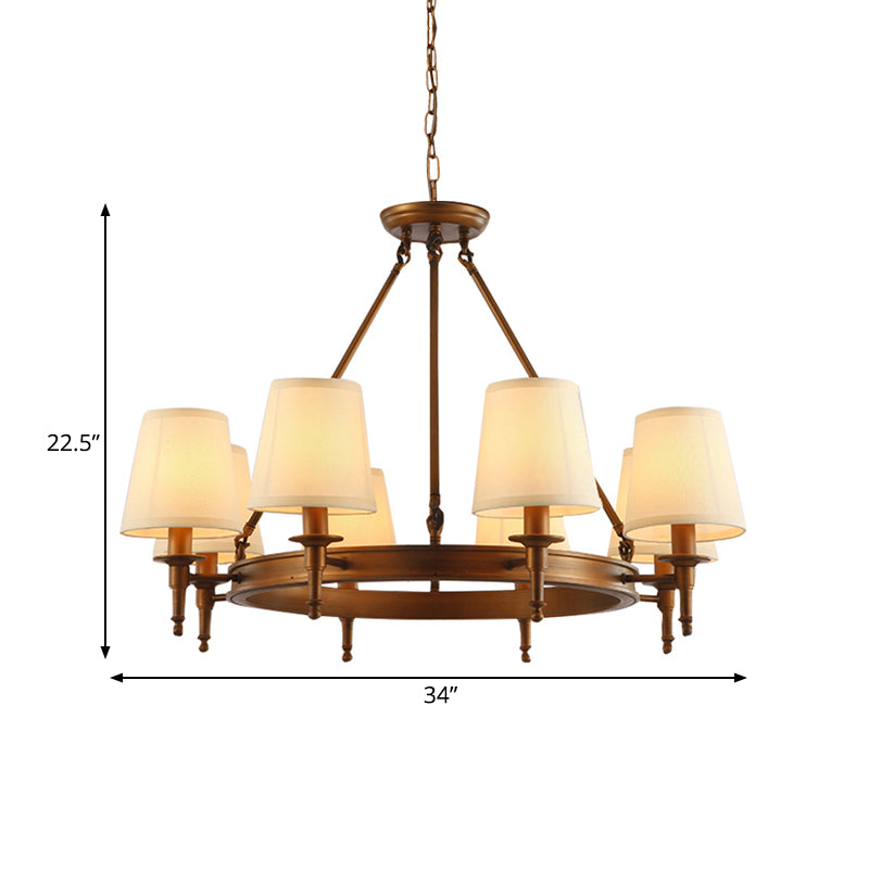 Conical Living Room Ceiling Chandelier Classic Fabric 3/6/8 Lights Antique Brass Hanging Fixture Clearhalo 'Ceiling Lights' 'Chandeliers' Lighting' options 560694