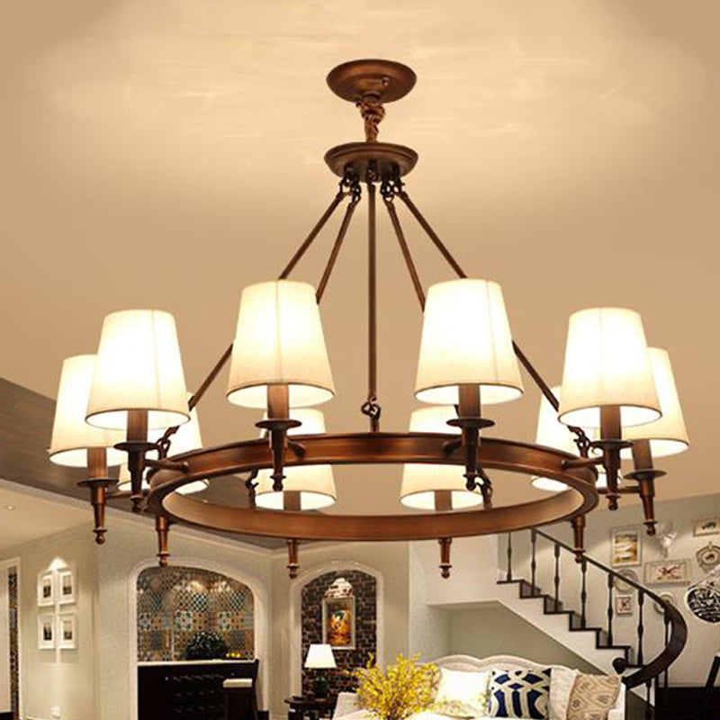 Conical Living Room Ceiling Chandelier Classic Fabric 3/6/8 Lights Antique Brass Hanging Fixture 10 Antique Brass Clearhalo 'Ceiling Lights' 'Chandeliers' Lighting' options 560695_3f7efe95-11a9-43cf-af6f-bc9f72b5f036
