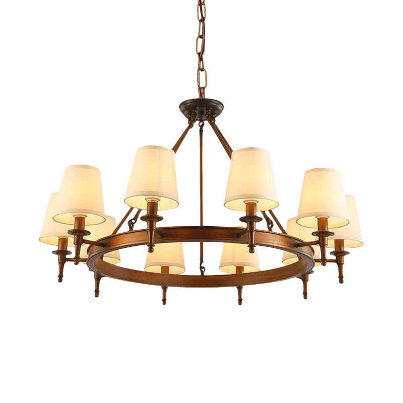 Conical Living Room Ceiling Chandelier Classic Fabric 3/6/8 Lights Antique Brass Hanging Fixture Clearhalo 'Ceiling Lights' 'Chandeliers' Lighting' options 560697