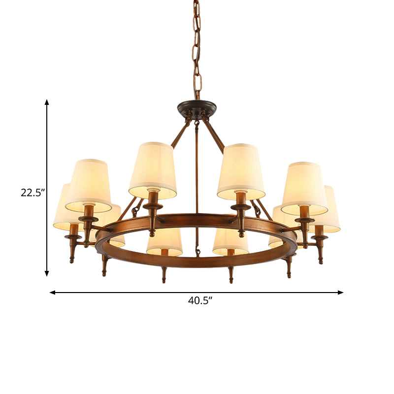 Conical Living Room Ceiling Chandelier Classic Fabric 3/6/8 Lights Antique Brass Hanging Fixture Clearhalo 'Ceiling Lights' 'Chandeliers' Lighting' options 560698