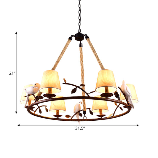 Beige 6 Lights Chandelier Light Fixture Traditional Fabric Wagon Wheel Pendant Lamp with Cone Shade Clearhalo 'Ceiling Lights' 'Chandeliers' Lighting' options 560703